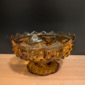 Vintage Fenton Amber Hobnail Pedestal Candle Holder